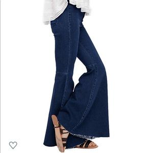 Dark wash denim flare stretch jeans